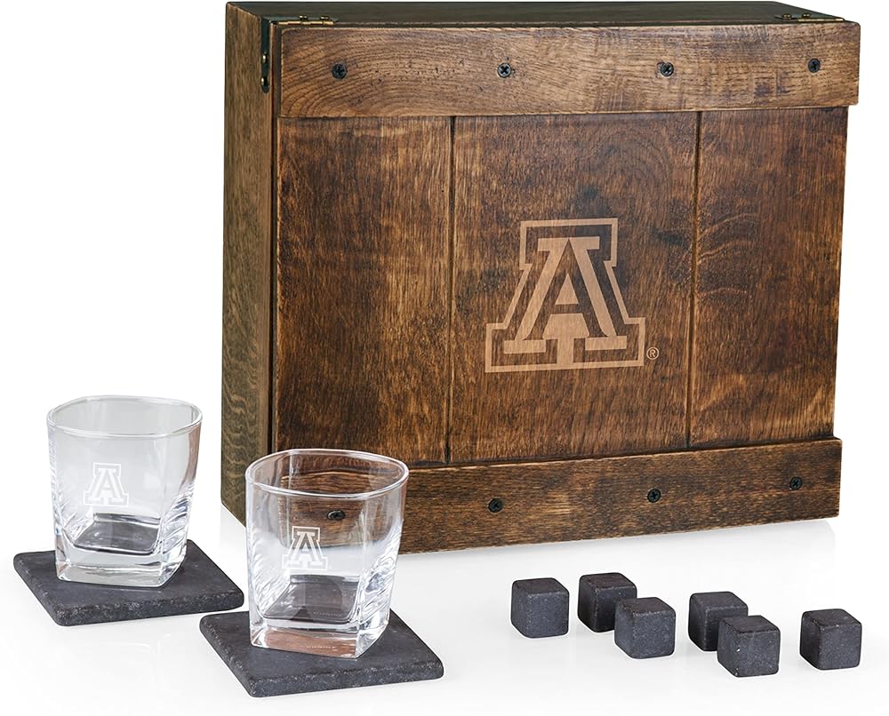 PICNIC TIME NCAA unisex-adult NCAA Whiskey Box Gift Set, Whiskey Glasses Set of 2, Whiskey Stones Gift Set