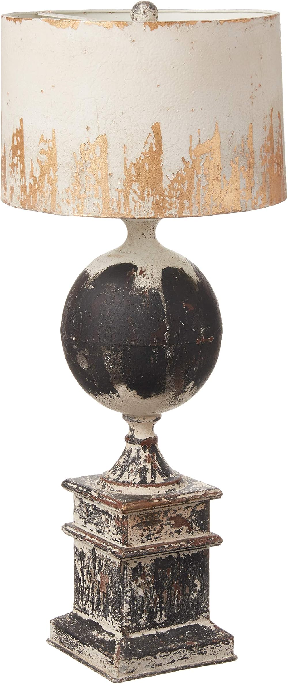 K&K Interiors 13970A 28 Inch Distressed Metal Square Base Lamp W/Ball and White Rustic Shade