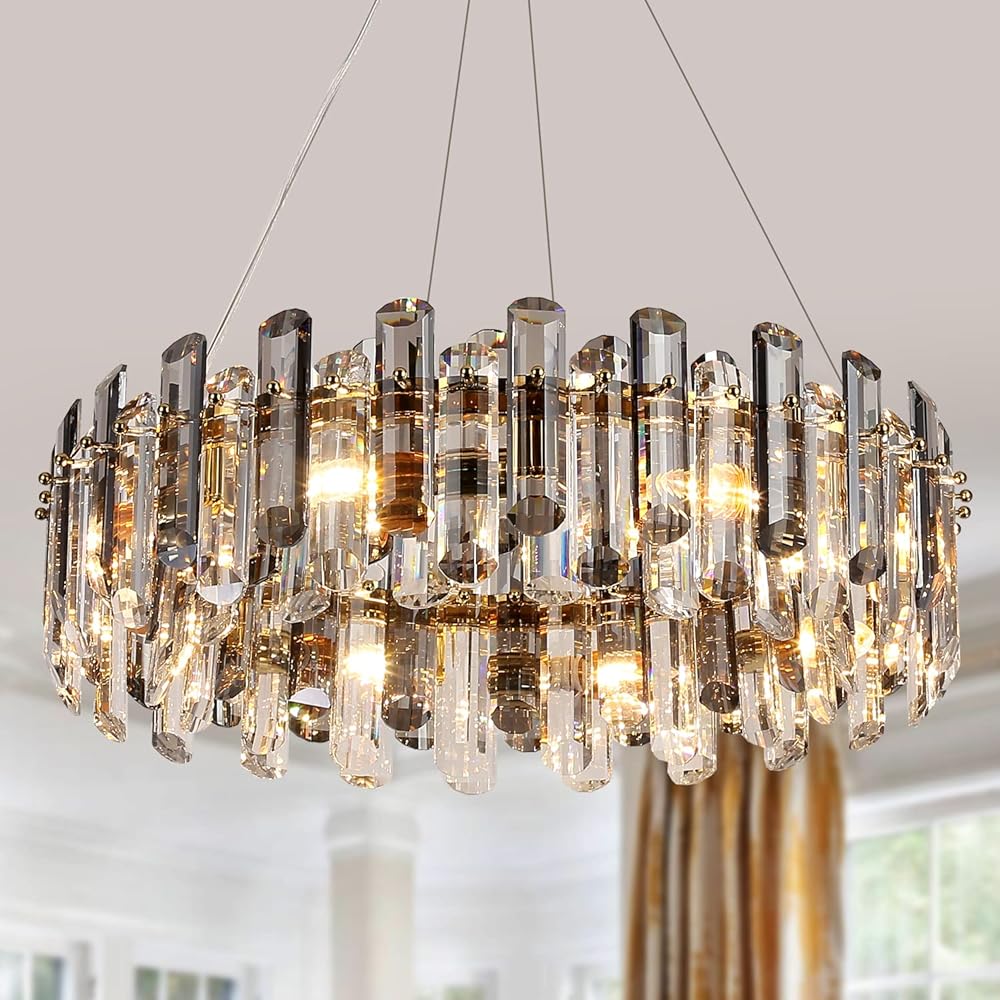 Modern Crystal Chandelier, Round K9 Crystal Chandeliers, Contemporary Luxury Gold Crystal Pendant Light Fixture for Dining Room Living Room Bedroom Foyer Hallway Entryway