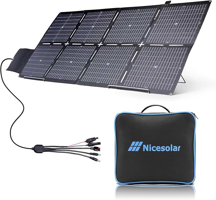 Nicesolar 200W Bifacial Portable Solar Panel Foldable Solar Charger for Portable Power Station Solar Generator with USB A&C PD 65W for Laptop Smartphone Tablet Powerbank Outdoor Camping Van RV