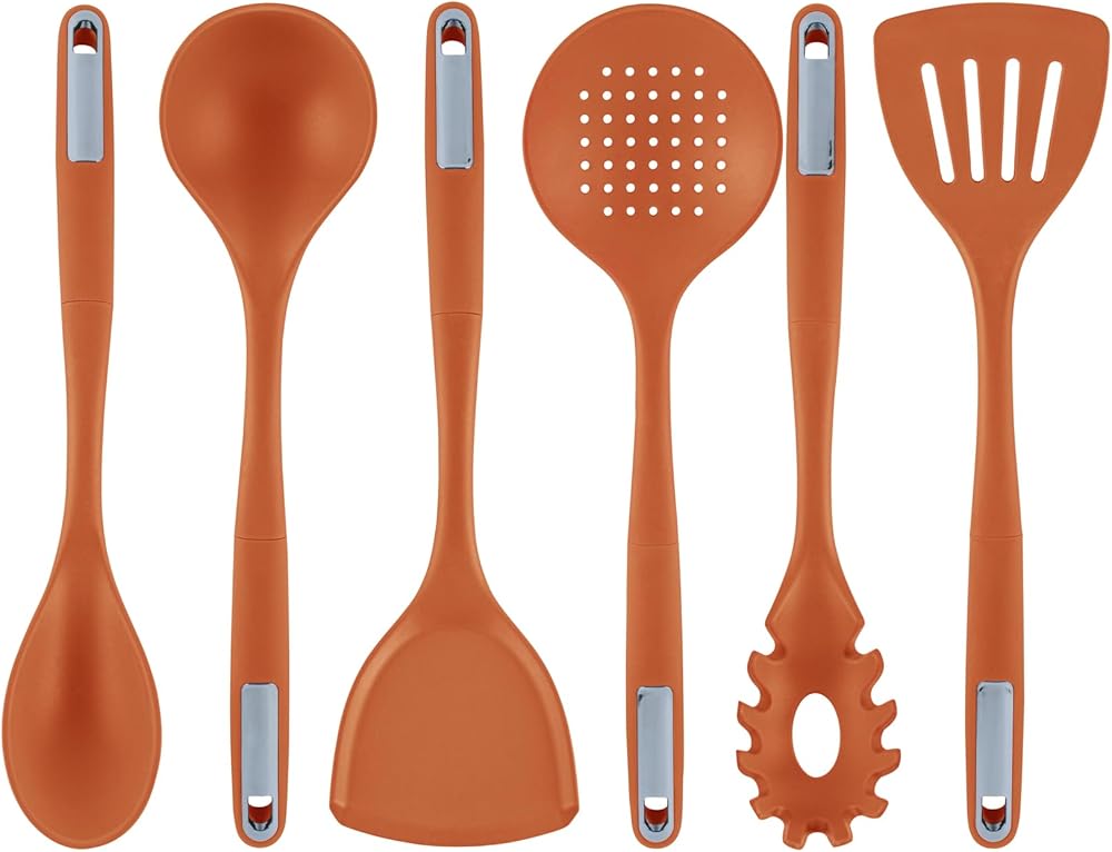 Restaurantware-Met Lux Kitchen Utensil Sets, 10 Silicone Utensil Sets - 6 Pieces Per Set, High-Heat Tolerance, Orange Silicone Kitchen Utensils, For No-Stick Cookware