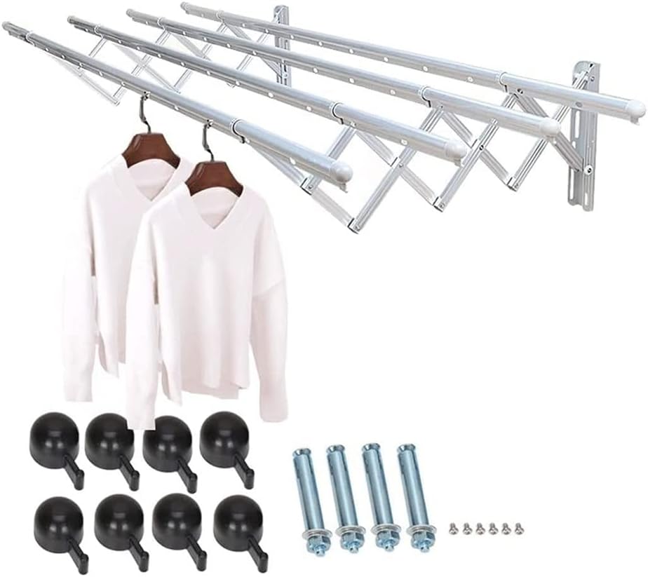 Clothes Drying Rack Wall Mounted Clothes Horse Clothes Airer Washing Cloth Line Extendable Folding Towel Rack Bar Easy Storage (Size : 4rails)