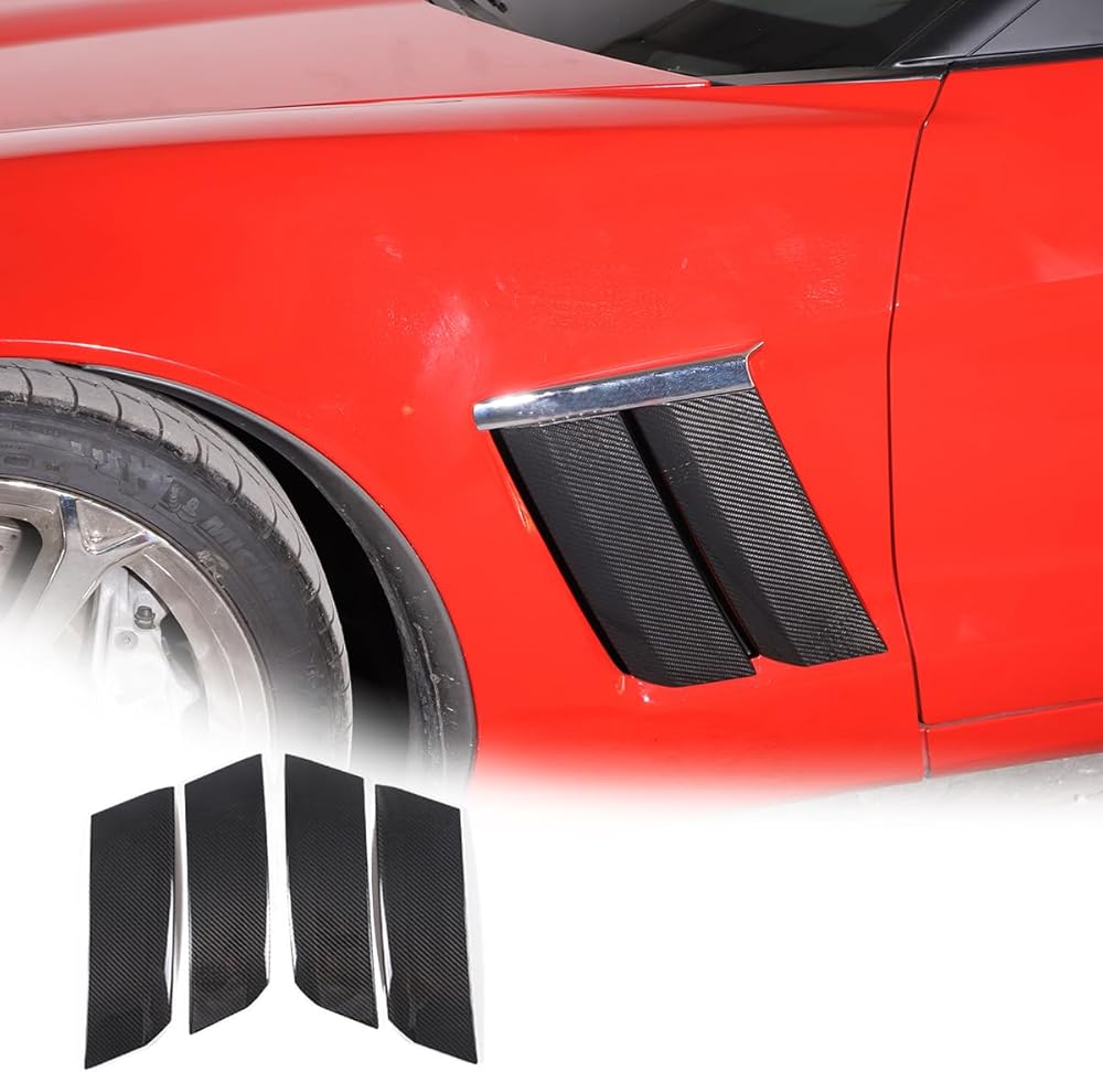 100% Real Carbon Fiber Car Fender Side Vents Air Net Decal Sticker For Chevrolet Corvette C6 2005-2013 Car Door Hood Flow Vent Fender Intake Grille Exterior Accessories