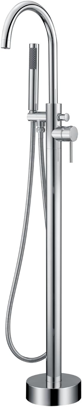 Freestanding Tub Filler Bathtub Faucet Chrome Single Handle Floor Mounted Faucets with Handheld Shower