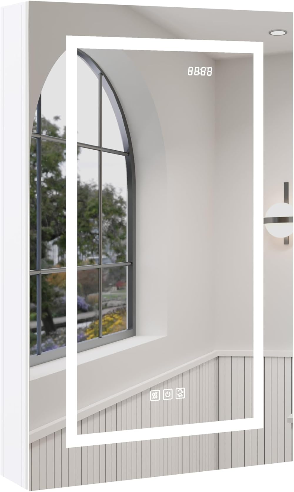 LED Lighted Mirror Medicine Cabinet Recessed or Surface Mount, Defogger, Dimmer, Clock, Room Temp Display, 3X Makeup Mirror, Dual Outlets and USB A & C Ports (NEO 20x32 Left Hinge)