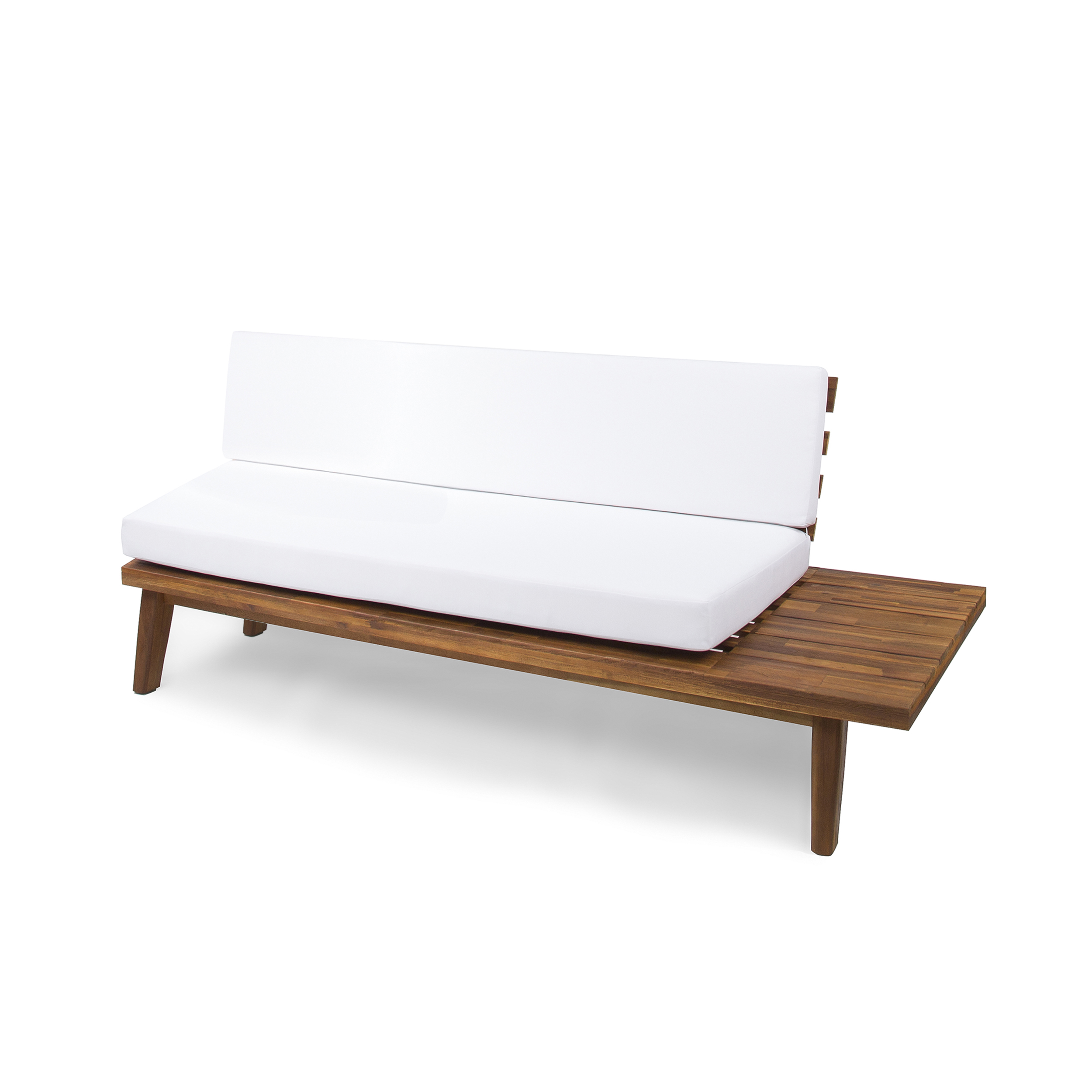 Noble House Buron Indoor Minimalist Acacia Wood Right Sided Sofa with Cushions, Sandblast Finish, White