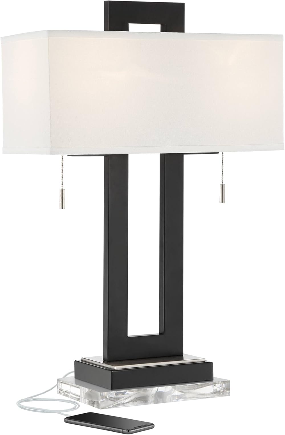 360 Lighting Neil Modern Table Lamp with Clear Acrylic Riser USB Charging Port 26