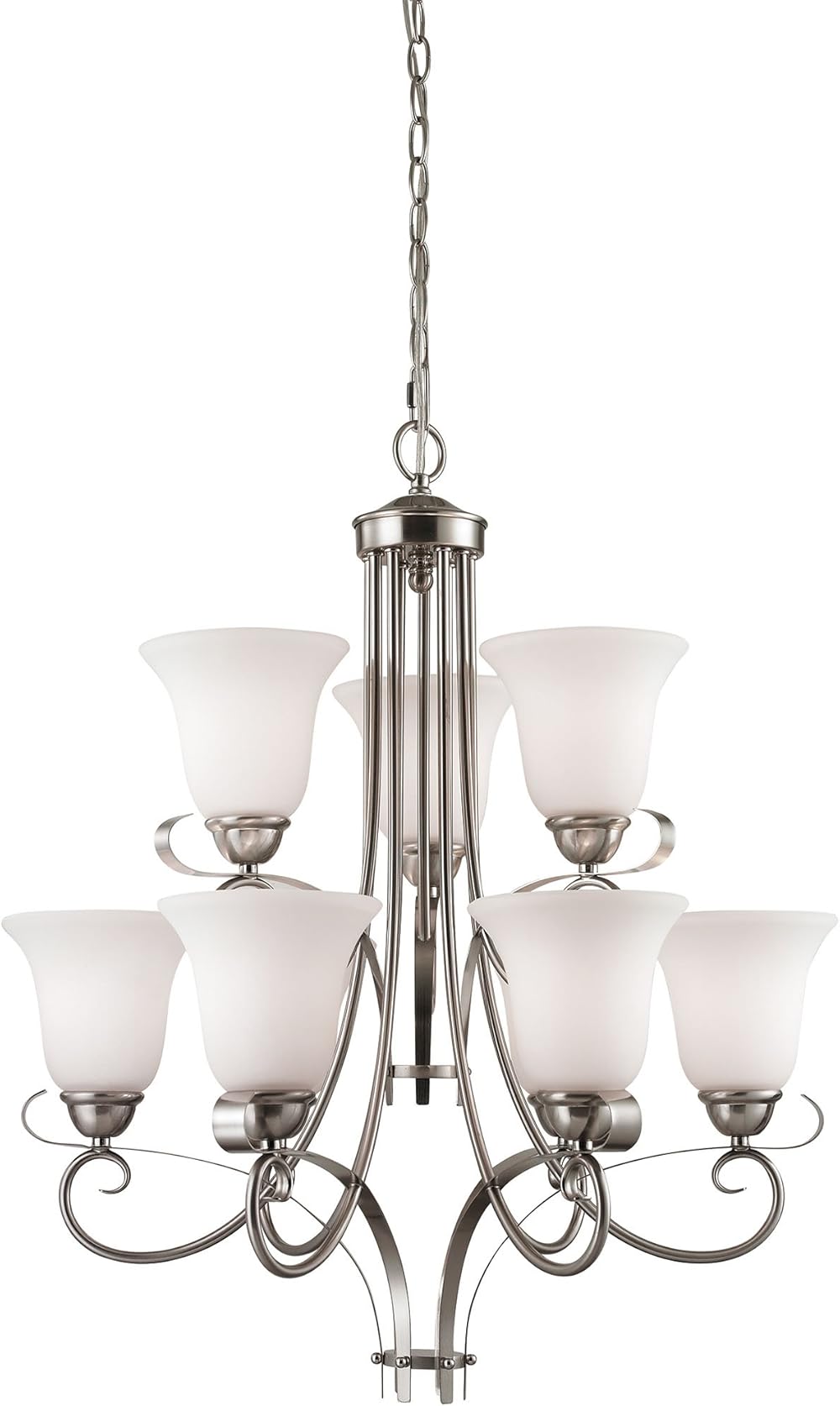 Brighton 9-Light Chandelier in Brushed Nickel with White Glass - LED