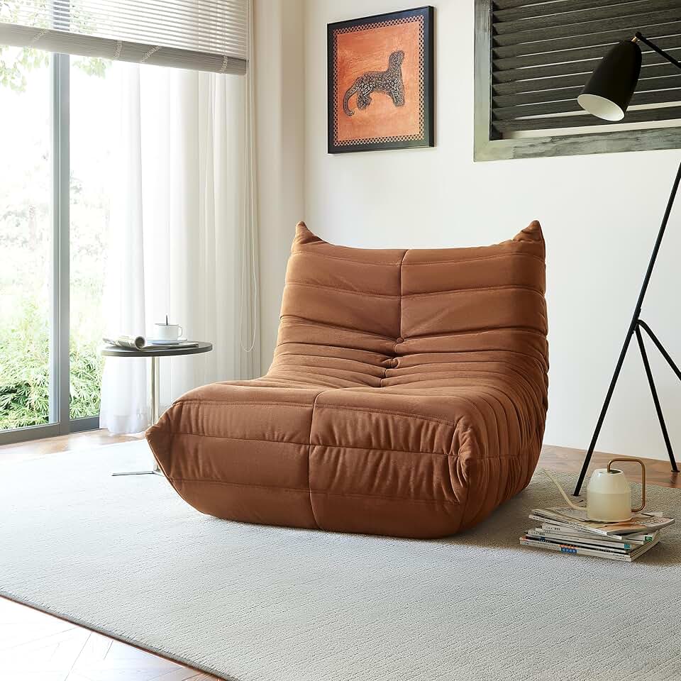 Fireside Chair, Lazy Floor Sofa Couch, Corner Bean Bag Chair, Tatami Sofa, Corner Chair Sofa (Brown)
