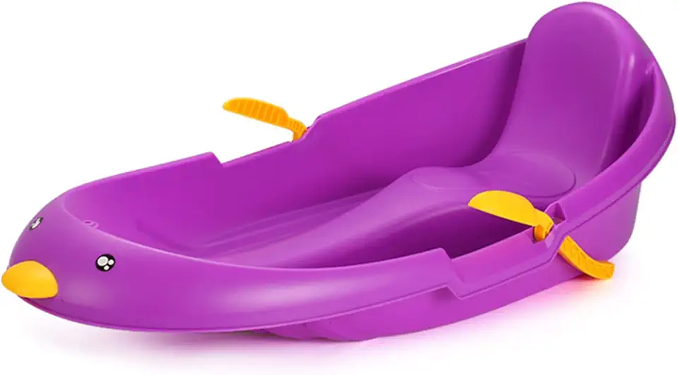 Unisex Portable Snow Sledge, Kids Adults Sleigh Sled Ski Board, Heavy Duty Ski Fun Board Plastic Toboggan,Purple
