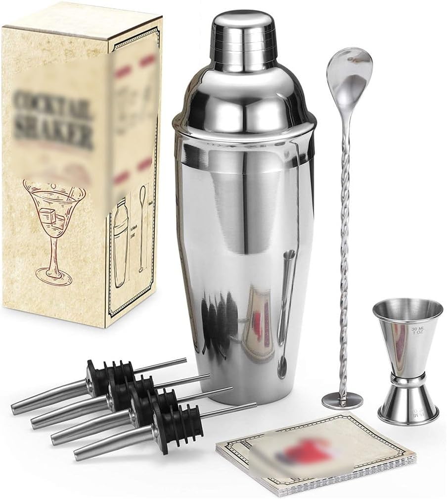 8 Piece Cocktail Shaker Set Stainless Steel Barware Shaker with 4 Pourers