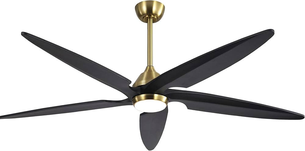 54 Inch Modern Ceiling Fan with Lights and Remote, 5 Wood Blades, 6-Speed Noiseless Reversible DC Motor with Replaceable Downrods for Bedroom Living Room Dining Room, Gold and Black.