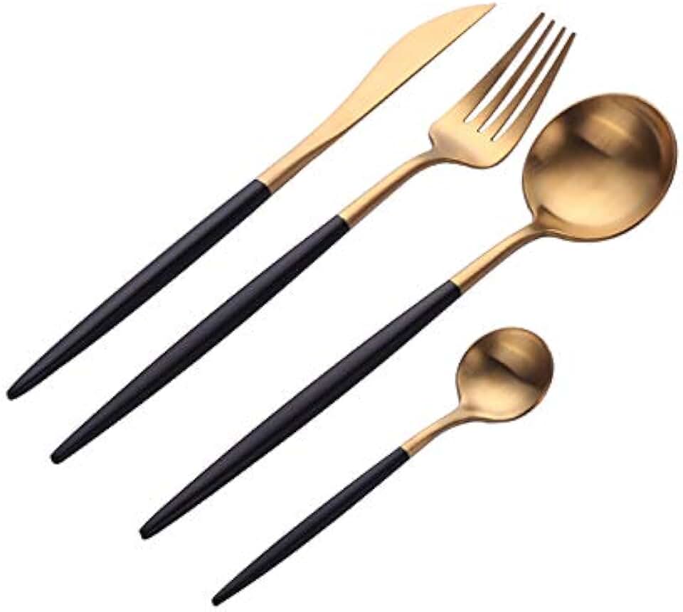 64-Piece Gold Silverware Set,Flatware Set for 16,Food-Grade Stainless Steel Tableware Cutlery Set Spoons Forks Knives Kitchen Eating for Home Office Restaurant Hotel Satin Finish Color Handle