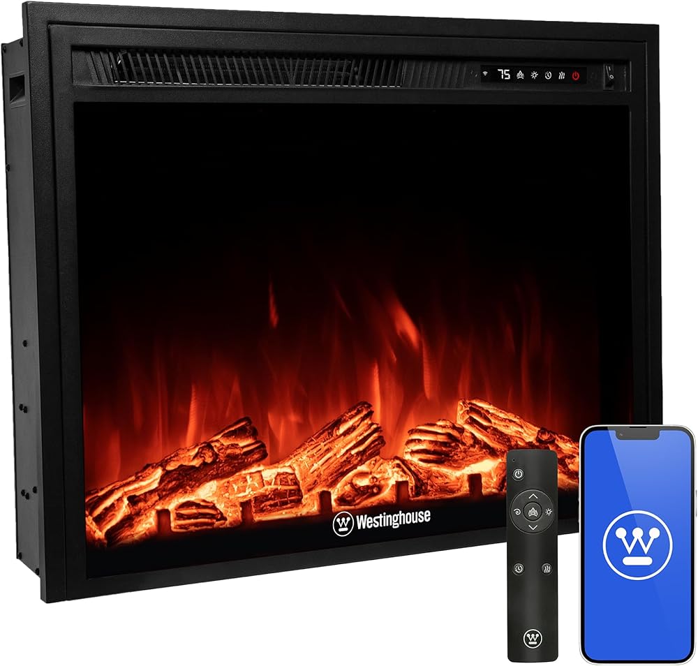 Westinghouse 28 Inch Electric Fireplace Heater, Compatible with Alexa & Google Home, in-Wall Recessed Fireplace Insert, 24 Hour Timer, Color Changing Flames, 750W/1500W Indoor Heater
