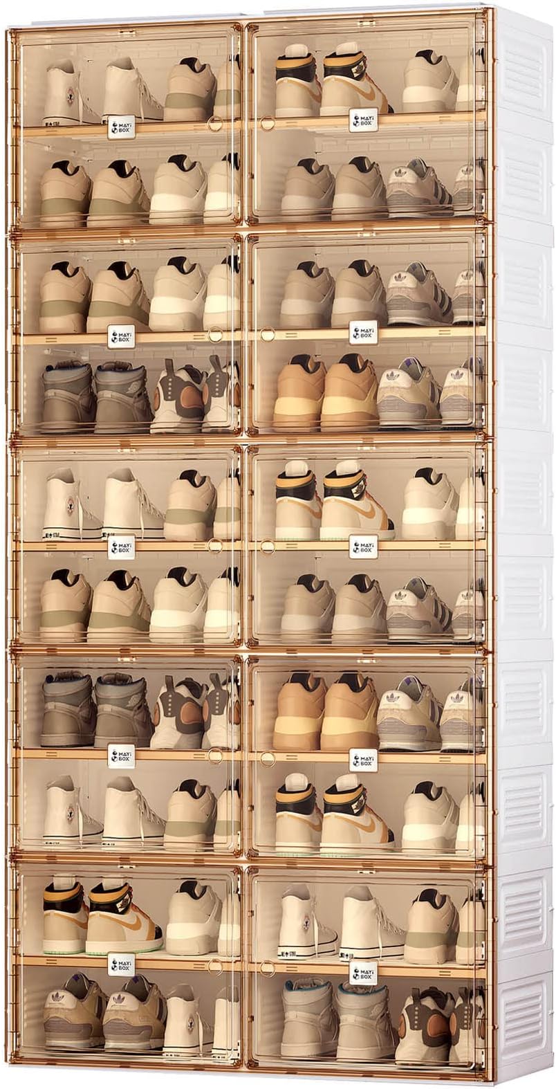 Portable Shoe Rack Organizer for Closet Entryway, Stackable Sneaker Storage Shoe Cabinet with Magnetic Clear Door, Large Plastic Storage containers Bins with Lids 10 Tiers 40 Pairs