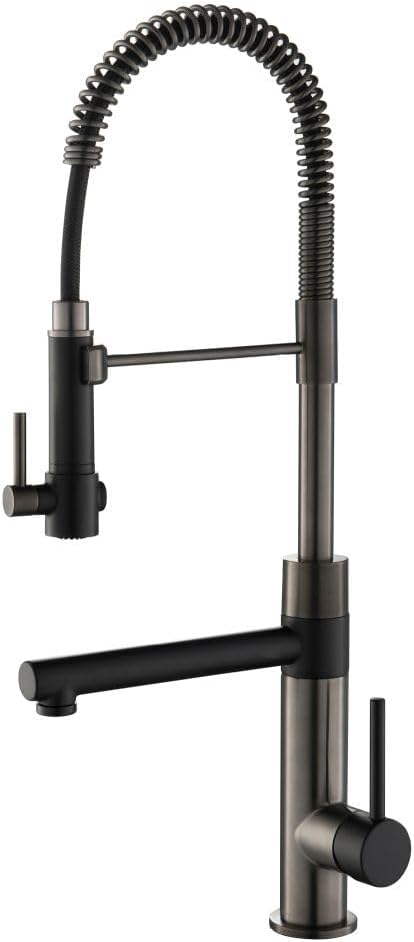 Kraus KPF-1603MBSB Artec Pro 2-Function Commercial Style Pre-Rinse Kitchen Faucet with Pull-Down Spring Spout and Pot Filler, Matte Black/Black Stainless Steel