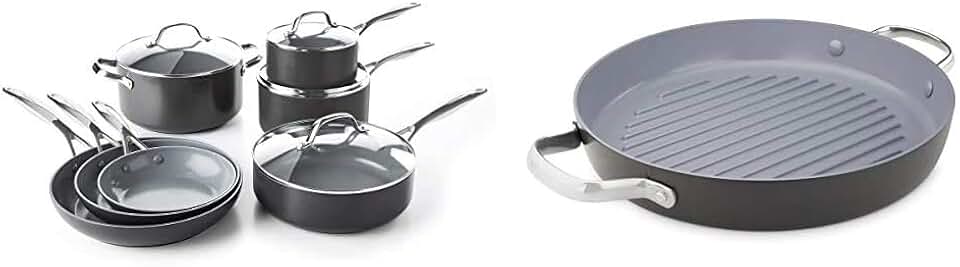 GreenPan Valencia Pro 100% Toxin-Free Healthy Ceramic Nonstick Metal Utensil Dishwasher/Oven Safe Cookware Set, 11-Piece, Gray & Valencia Pro Hard Anodized Induction Ceramic Nonstick, 11