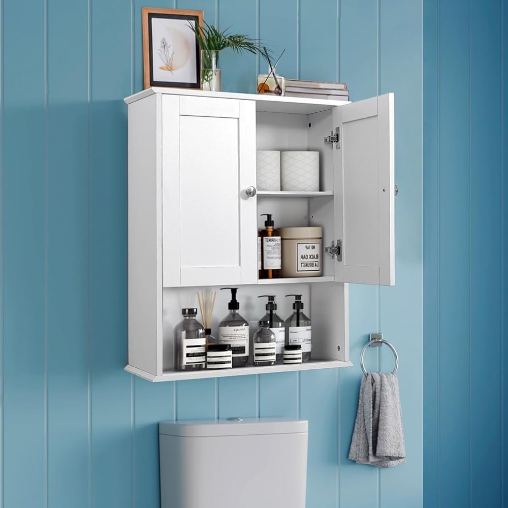 Bathroom Cabinet Wall Mounted Over Toilet Storage Cabinet, 24x30 Inch Wooden White Bathroom Wall Cabinet above Toilet Storage Medicine Cabinets for Bathroom Kitchen Laundry Bedroom Storage