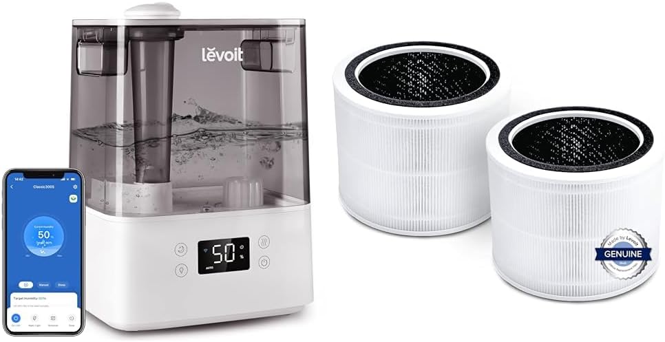 LEVOIT Humidifiers for Bedroom Large Room Home, (6L) Cool Mist Top Fill Essential Oil & Core 200S Air Purifier Replacement Filter, 3-in-1 Filter, High-Efficiency Activated Carbon