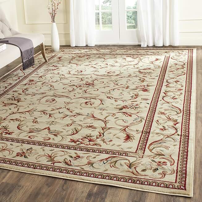 SAFAVIEH Lyndhurst Collection Area Rug - 8' Square, Ivory & Ivory, Traditional Oriental Scroll Design, Non-Shedding & Easy Care, Ideal for High Traffic Areas in Living Room, Bedroom (LNH322A)