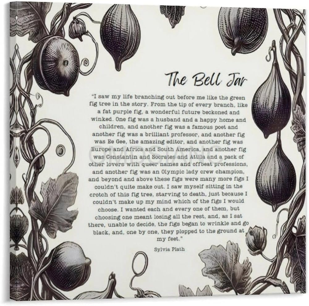 OMDSIANC Sylvia Plath Bell Jar Book Cover Poster (3) Canvas Poster Wall Art Decor Living Room Bedroom Printed Picture Frame-style 28x28inch(70x70cm)