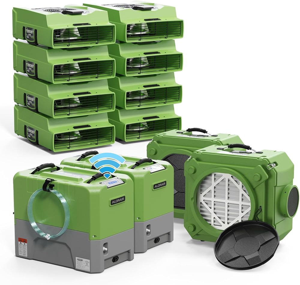 ALORAIR 2 x WiFi Commercial Dehumidifier, 8 x Air Movers and 2x Air Scrubber Combo Package Deals, Water Damage Restoration Equipment, Green