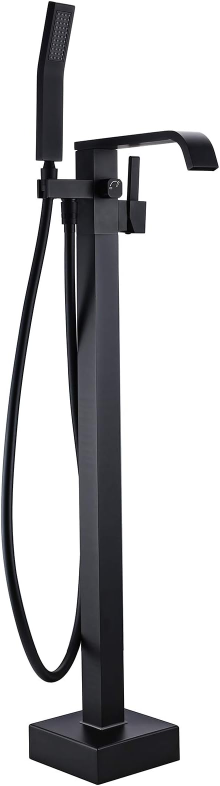 BAGNOLUX Freestanding Bathtub Faucet Tub Filler Floor Mount Bathroom Faucets Brass Single Handle with Hand Shower (Waterfall Style A, Matte Black)