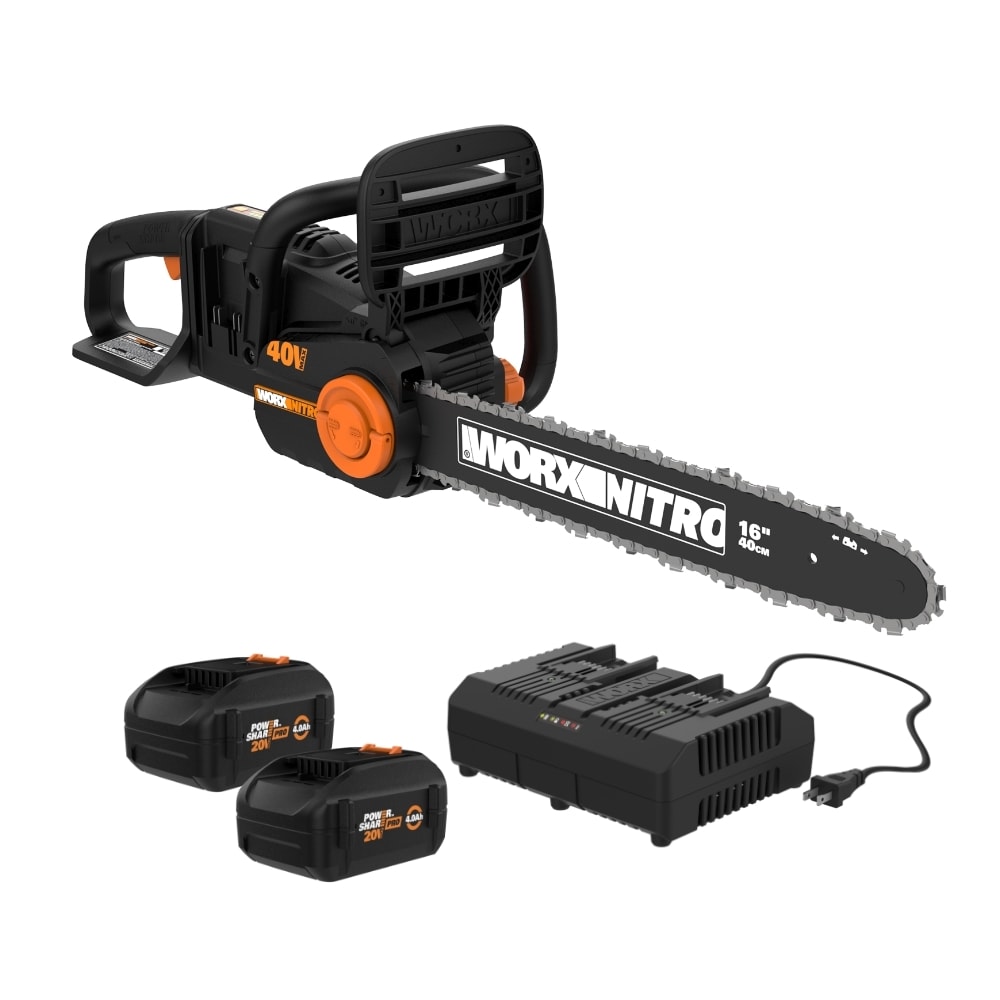 WORX NITRO POWER SHARE 40-volt 16-in Brushless Battery 4 Ah Chainsaw (Battery and Charger Included)