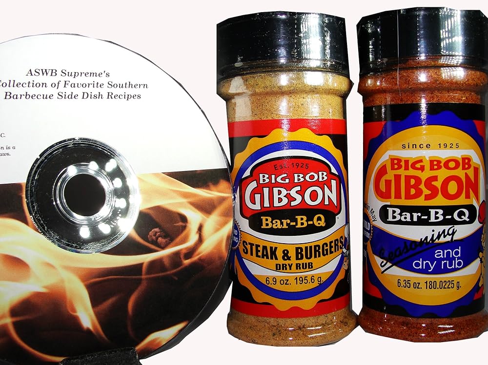 Big Bob Gibson Bar-B-Que Rub Bundle (one BBQ Seasoning Dry Rub, one Steak and Burgers Dry Rub, and Free Recipes DVD)