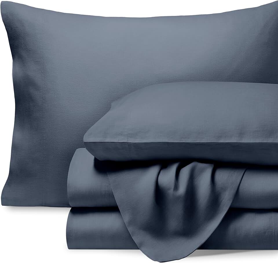 Bare Home King Sheet Set - Luxury 100% Linen King Bed Sheets - Deep Pockets - Easy Fit - 4 Piece Set - Bedding Sheets & Pillowcases (King, Indigo)