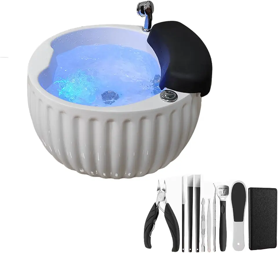 Acrylic Footbath Spa Foot Bath Pedicure with Heat and Massage Colorful Lamp Footbath Used in Beauty Salons and Nail Salons Round Footbath (Color : with Water Pump)