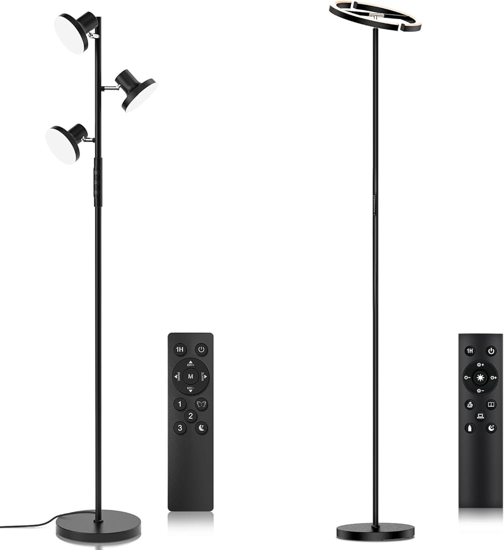 20W Modern Floor Lamps for Living Room + 36W LED Tree Floor Lamp with Remote Control