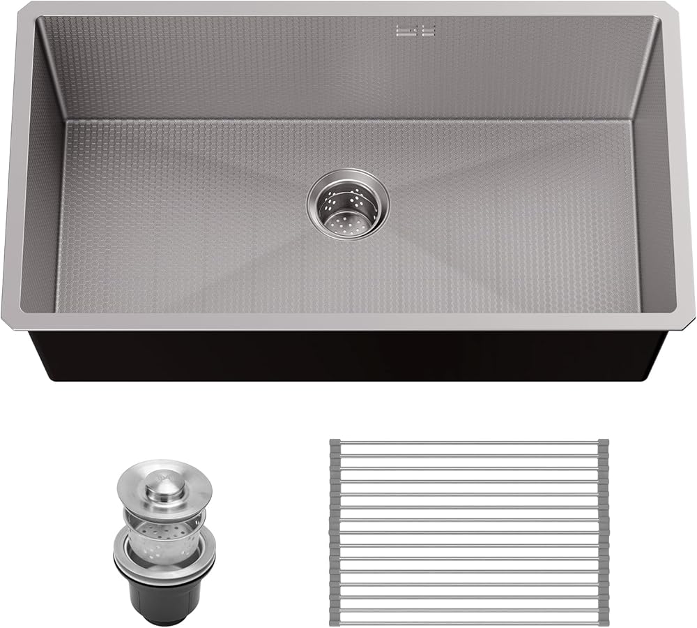30-Inch Undermount Kitchen Sink, 30X18 Inch Single Bowl Kitchen Sinks, Stainless Steel Workstation Sink with Rolling Dish Drainer, Honeycomb Embossing Protect Sink from Stains, Damage, Scratches