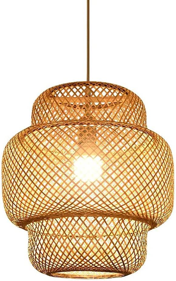 Bamboo Pendant Light Fixtures,Bamboo Chandelier with Retractable Lamp Shade Hand Woven Rattan Pendant Light for Kitchen Island, Living Room, Dining Room Interior Lighting