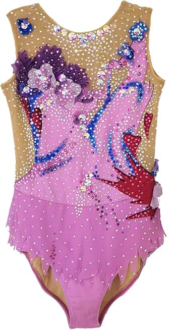Girls' Purple Sleeveless Artistic Gymnastics Dress with Diamond Decoration Customized Competition Costume