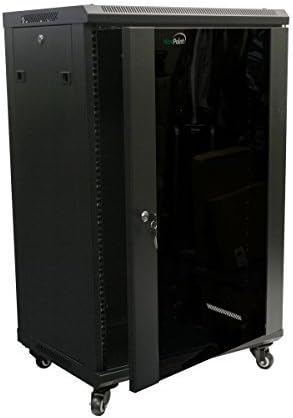 NavePoint 18U Server Cabinet Wall Mount Rack Enclosure with Caster Wheels, includes 2 Fans, Locking Glass Door, Removable Side Panels – 18U Network Cabinet 17.7” Deep, 19”Server Rack for IT Equipment