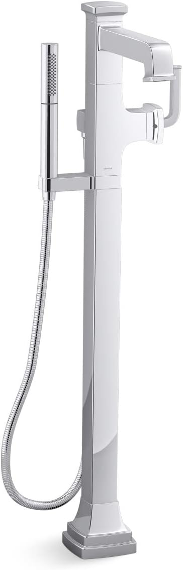 KOHLER T27408-4-CP Riff Floor-Mount Bath Filler with Handshower Set, Bathtub Faucet, Shower Faucet Set, Polished Chrome