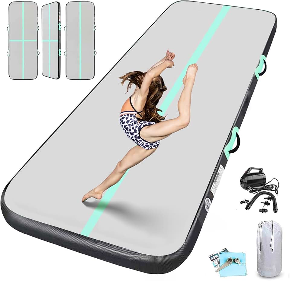 Inflatable Gymnastics Mat, Air Tumbling Track Mats For Kids Home Gym Water Gymnastics Yoga Cheerleading Training Landing Exercise with Pump