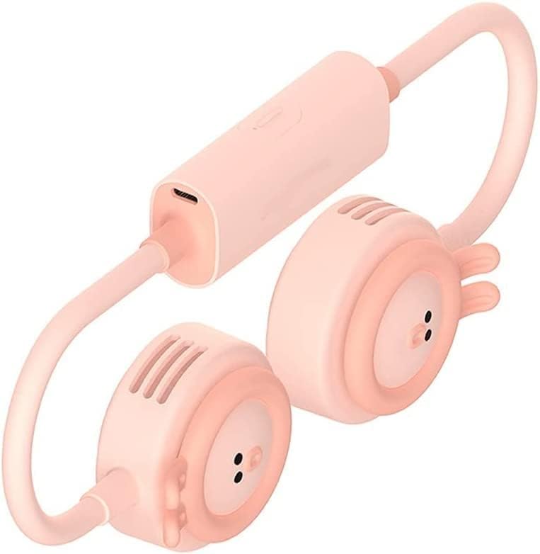 Summer Air Cooling Neck Fan Leafless Hanging Neck Fan Bladeless Ventilator USB Rechargeable Neckband Fans Air Cooler Bear Easy to Carry (Color : Pink)
