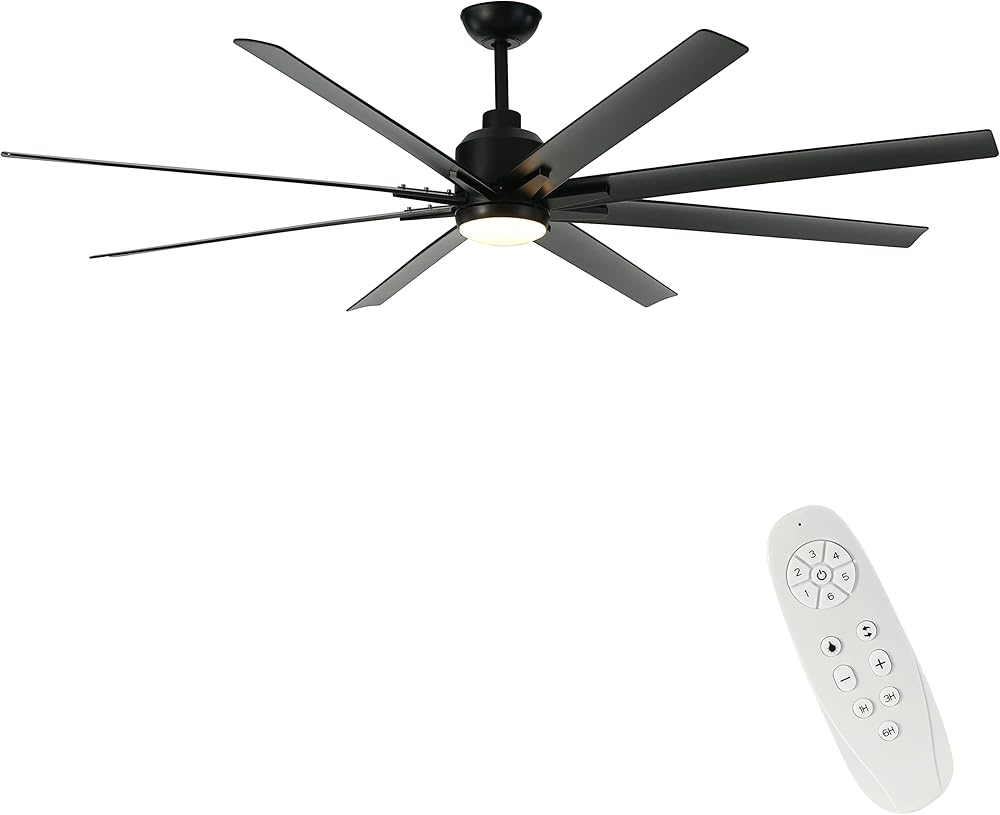 FINXIN Indoor Ceiling Fan Light Fixtures Black Remote LED 72 Ceiling Fans For Bedroom,Living Room,Dining Room Including DC Motor,8-Blades,Remote Switch