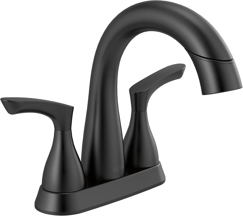 Delta Faucet Pull Down Bathroom Faucet Black, Bathroom Pull Out Faucet, Bathroom Sink Faucet with Pull Down Sprayer, Centerset Bathroom Faucet with Magnetic Docking, Matte Black 25765LF-BLPD
