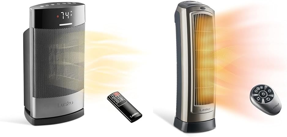 Lasko Ellipse Ceramic Tabletop Heater for Home with Tip-Over Switch, Child Lock, Digital Display & Oscillating Digital Ceramic Tower Heater for Home with Adjustable Thermostat