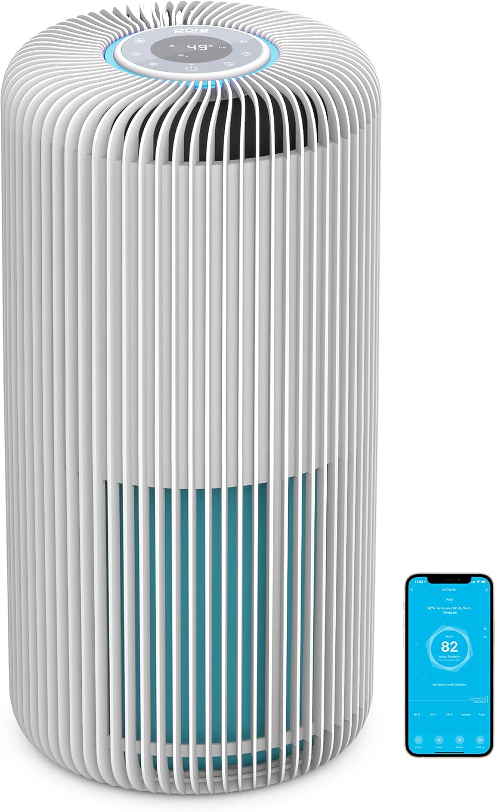 Pure Enrichment® PureZone™ Turbo Smart Air Purifier for Large Rooms (1050 sq. ft. in 30 min.) - Energy Star Rated, 5 Stage Filtration, Smartphone Compatible, Traps Germs, Smoke, & Dust (White)