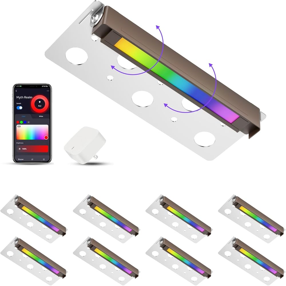 8 Pack 7 Inch Smart Retaining Wall Lights, 4W LED Hardscape Lighting, Low Voltage Landscape Paver Lights, 2700-6500K, RGBCW Color Changing, Compatible with Alexa & Google Assistant, Hub Included