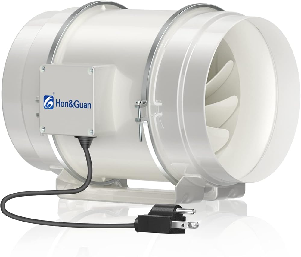 Hon&Guan P8 Quiet 8 Inch Inline Duct Fan, Upgrade Motor & Low Noise Ventilation Exhaust Fan for Heating Cooling Booster, Grow Tents, Hydroponics