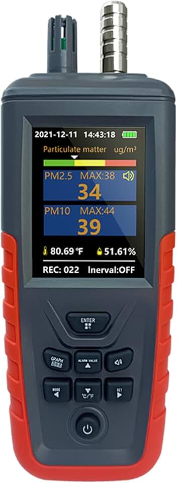 Air Quality Dust Particle Counter, High Sensitivity 6-Channel PM0.3/0.5/1.0/2.5/5.0/10 um Detector Air Dust Particle Monitor,Data Transfer/Storge Pollution Monitor(TC-8200)