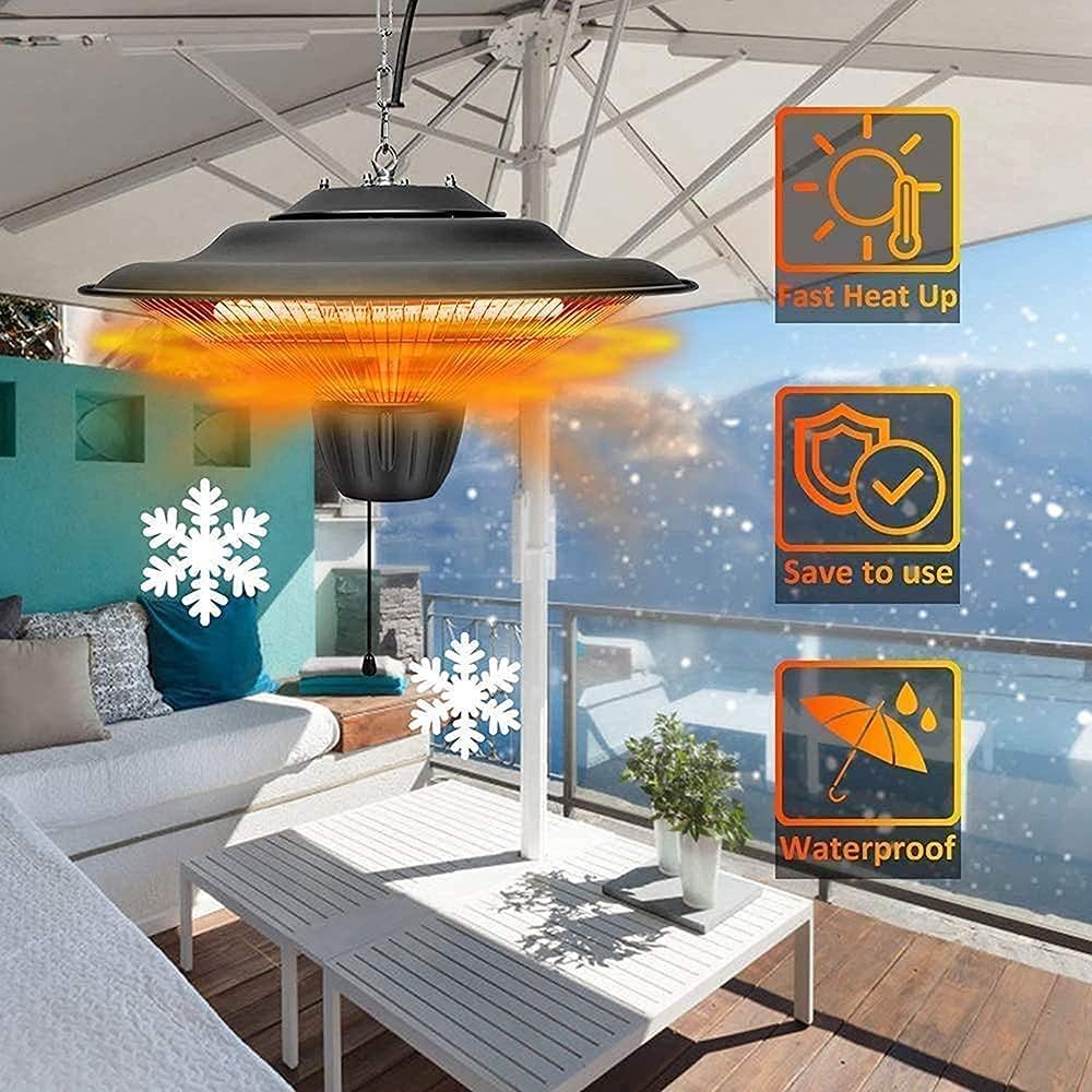 Electric Umbrella Patio Heater, Hanging Ceiling Mounted Heater, Outdoor Space Heater, for Courtyard Garage Garden Outdoor Heating