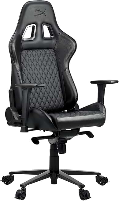 HyperX Jet Black Gamer Chair - Ergonomic Gaming Chair - Leather Upholstery Video Game Chair - Black PC Racing Chair Gaming - Hyper X Chair Gamer - Black Gaming Computer Chair - Gaming PC Chair Office