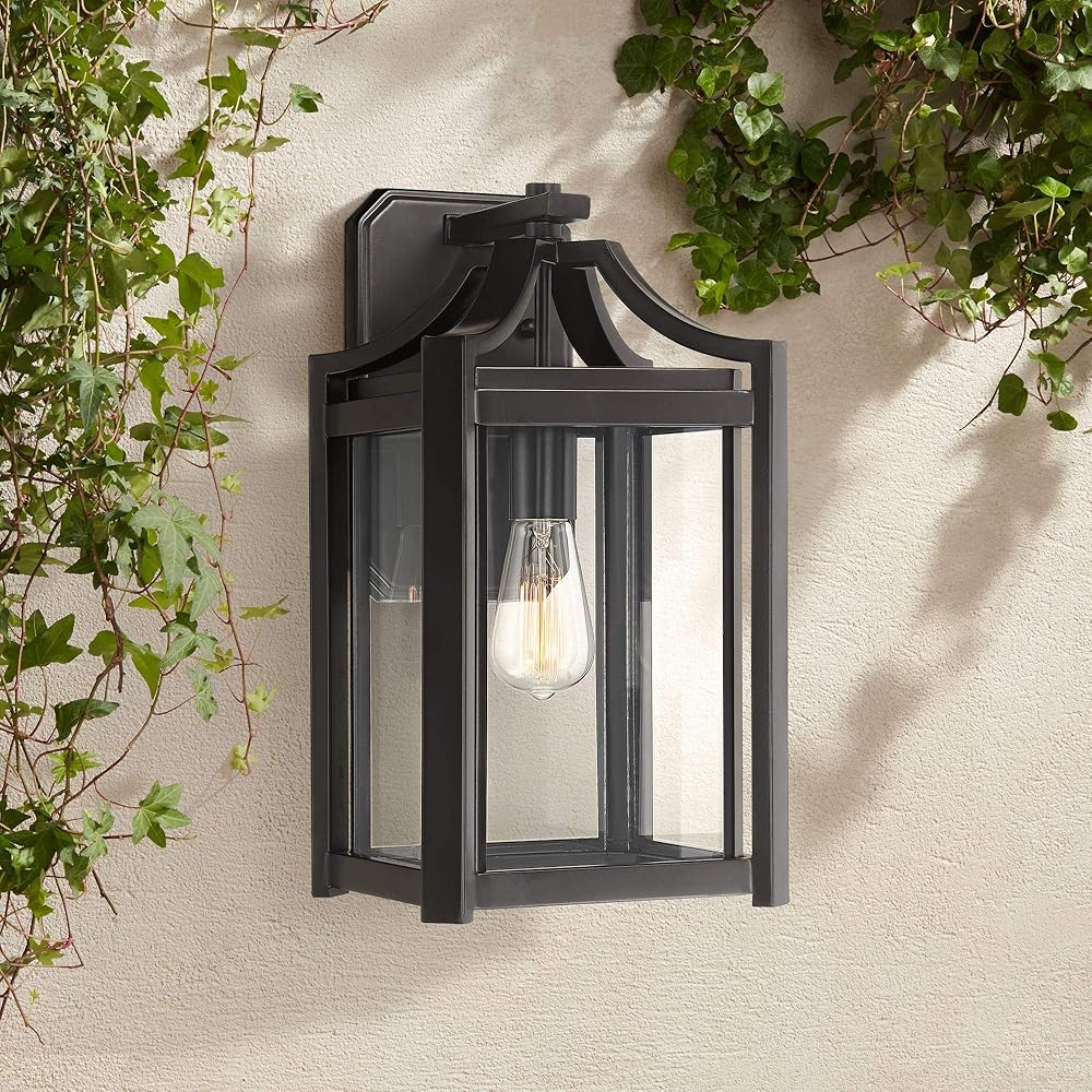 Rockford Rustic Farmhouse Box-Shaped Outdoor Wall Light Fixture Sleek Black Iron 16 1/4