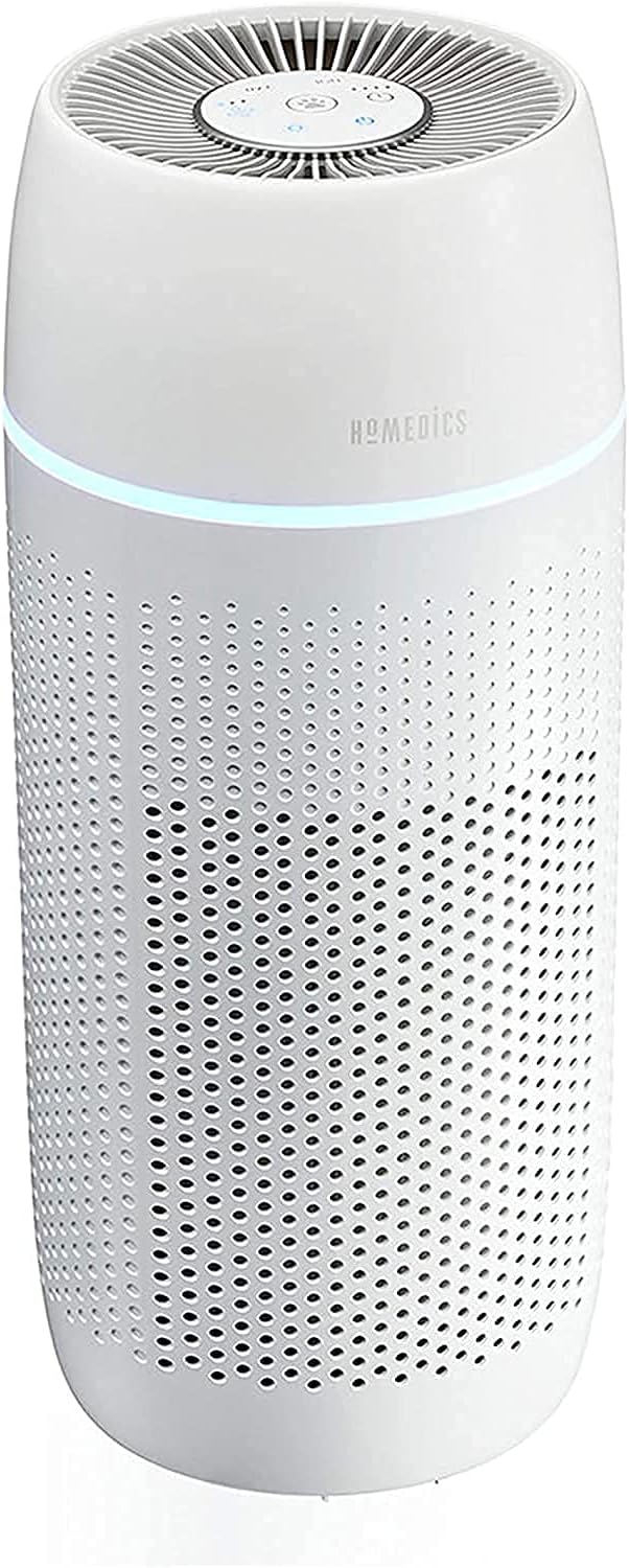 Homedics 5-in-1 PetPlus UV-C Air Purifier - 360-Degree HEPA Filter for 266 Sq Ft, Air Purifiers for Pets, Bedroom, and Home with Essential Oil Pads and Built-In Timer, 3 Speed Settings, White